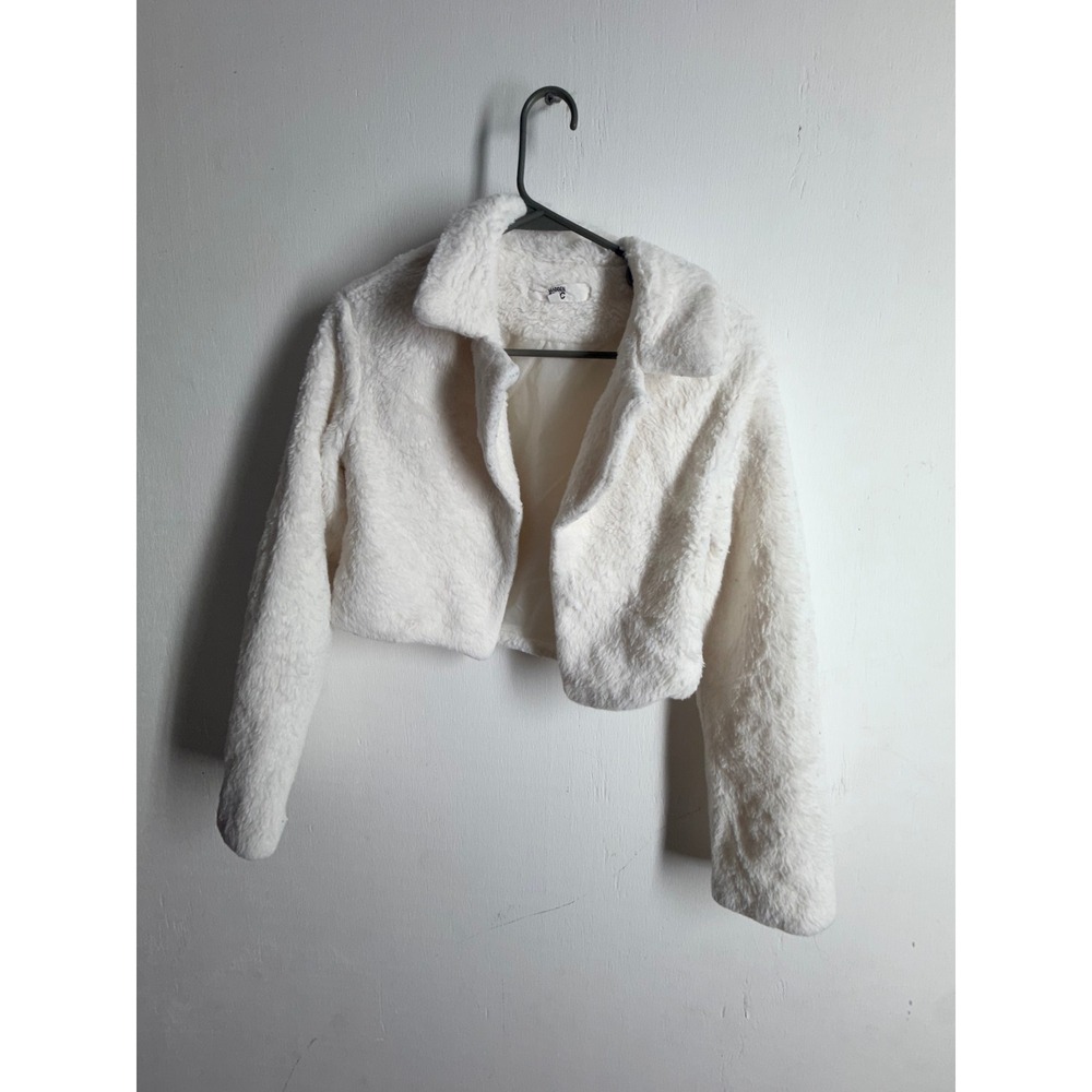 Madden NYC Faux Fur Cropped Jacket Off White Ivory XS NT382AQ57 Plush Fuzzy